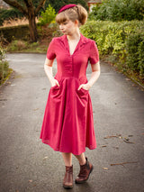 1940s Vintage Melody Shirtwaist Dress in Berry Red