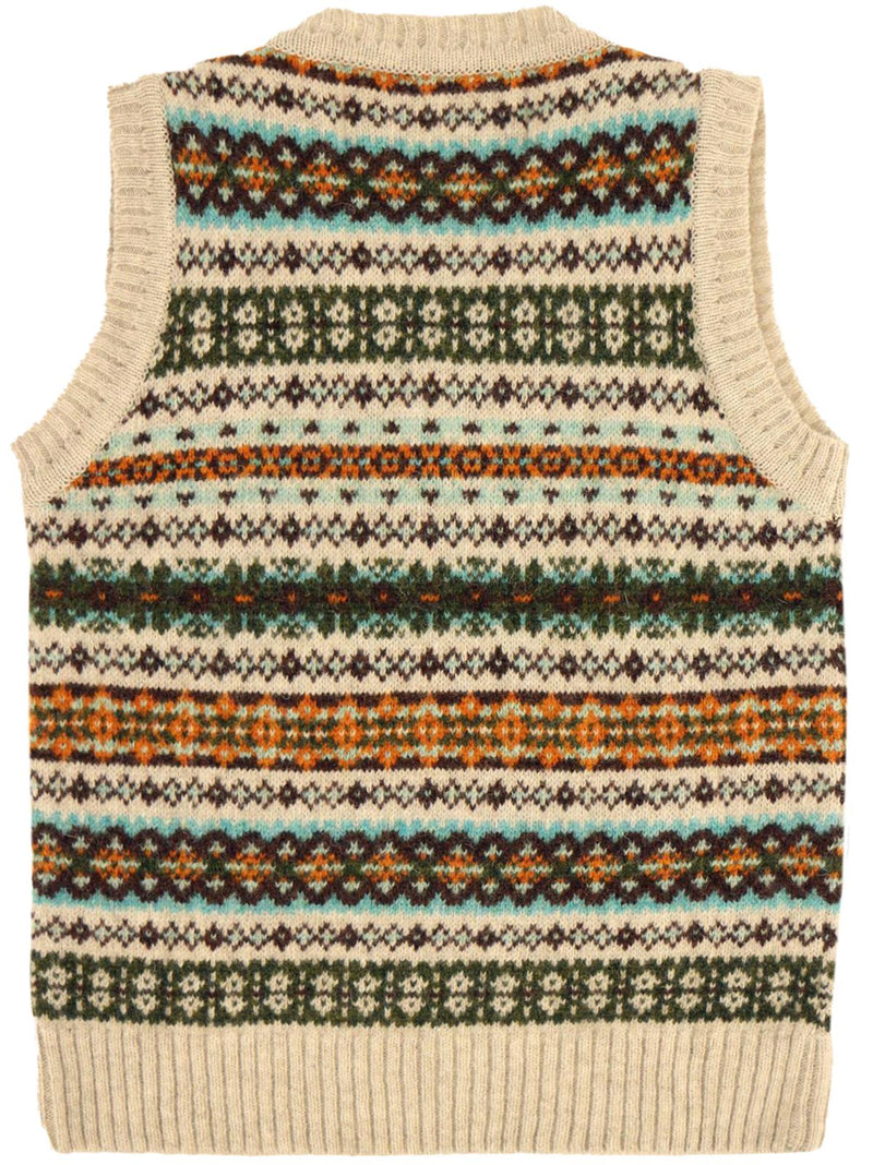 Scottish Wool Short Fairisle Knit Tank Top in Bracken Beige