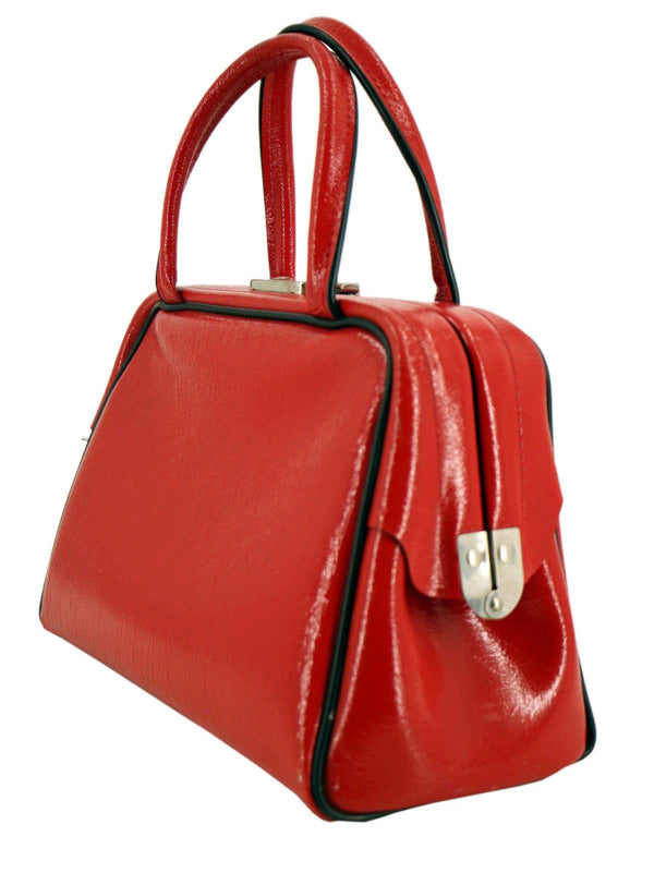 1960s Red Vintage Raffia Handbag with Wood Handles