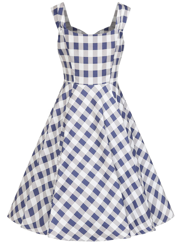 Blue & White Check Vintage Style Gingham Swing Dress