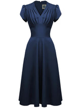 Navy Blue 1940s Vintage Inspired Swing Dress