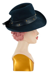 Navy Felt Fedora Style 1940s Vintage Hat