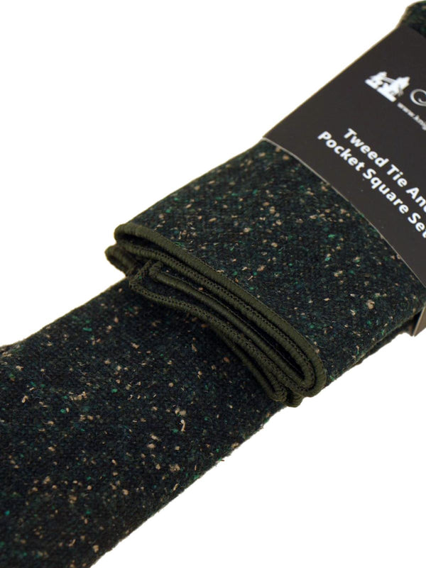 Moss Green Tweed Tie & Pocket Square Set