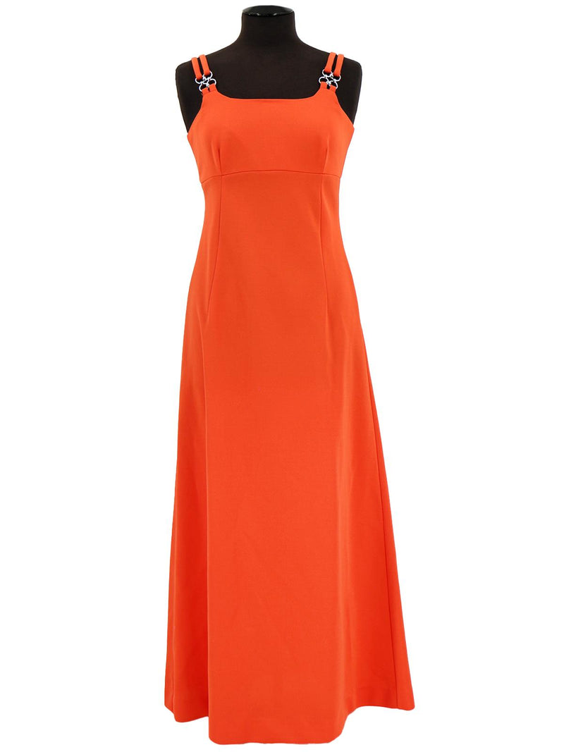 Orange 1970s Vintage Maxi Dress with Silver Details