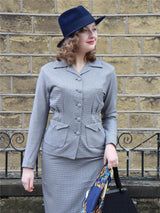 1940s Vintage Victory Skirt Suit in Grey Check