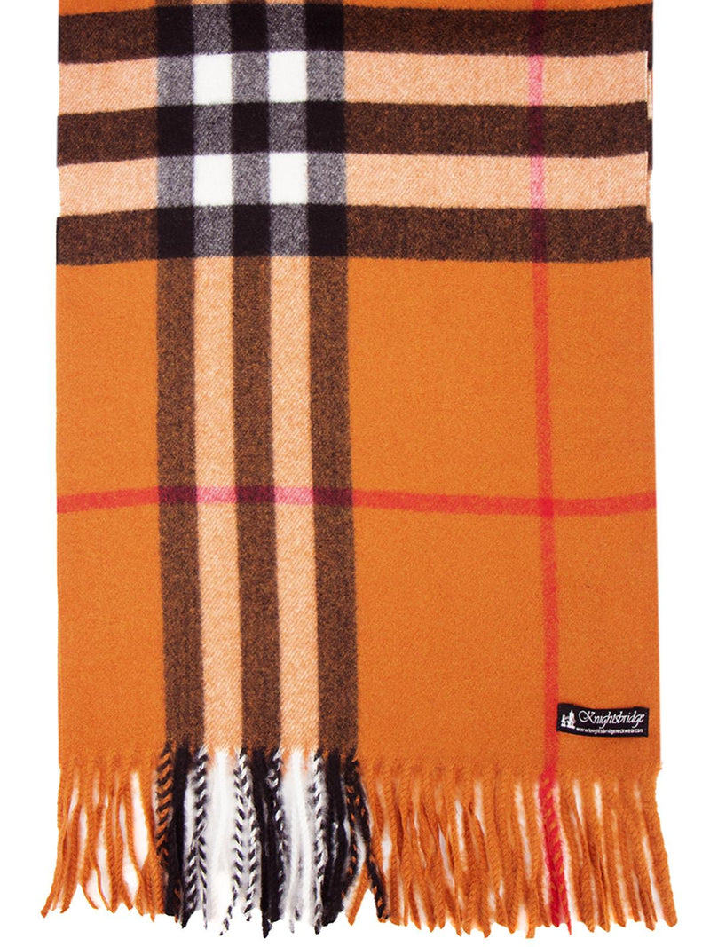 Luxury Soft Wool Burnt Orange Check Scarf