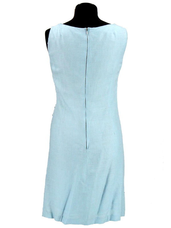 Sky Blue Beaded Vintage Linen Shift Dress