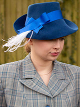 Blue 1940s Vintage Style Trilby Feather Hat