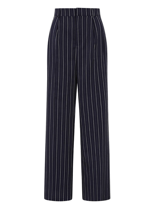 Navy Pinstripe Wide Leg 1940s Style Trousers