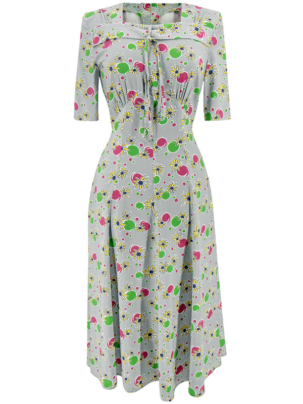 1940s Floral Tribute Tea Dress Daisy Bubble