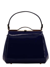 Navy Blue  Vintage Look Glossy Patent Frame Bag