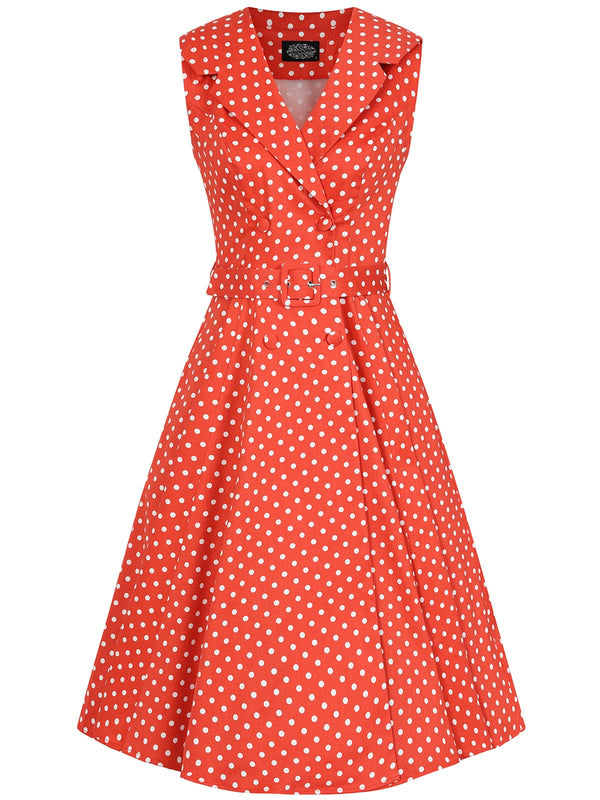 Red Polka Dot Vintage Style Sleeveless Dress