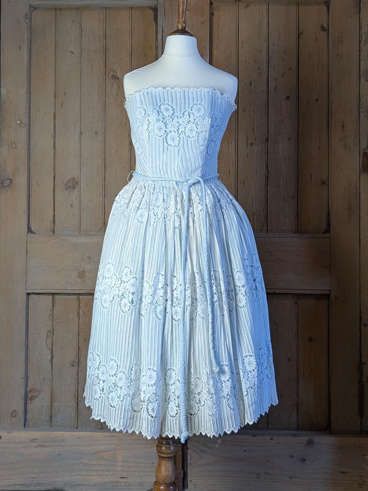 Pale Blue 1950s Vintage Doily Lace Dress