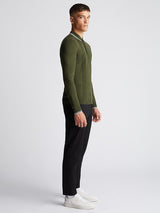 Green Merino Wool Long Sleeve Retro Knitted Polo