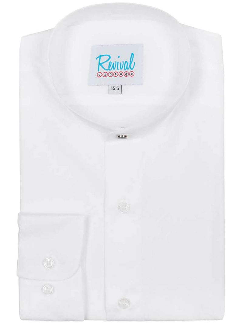 White 1940s Vintage Look Collarless Grandad Shirt