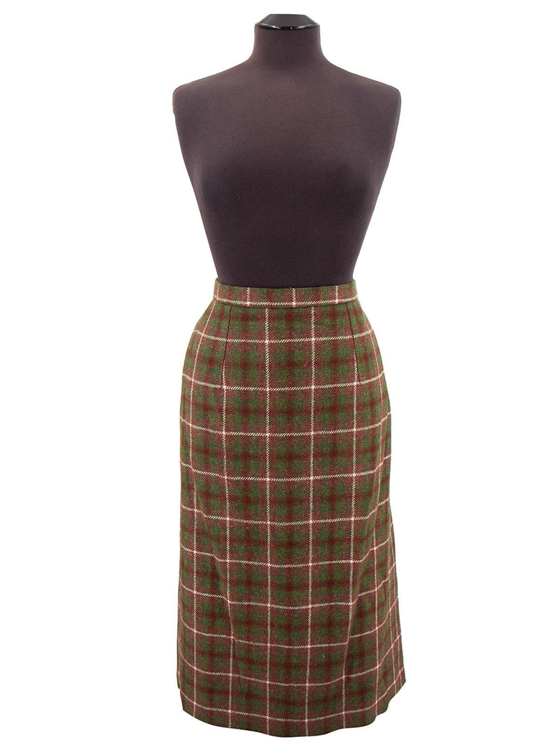 Vintage 1950s Green & Brown Check Wool Skirt Suit