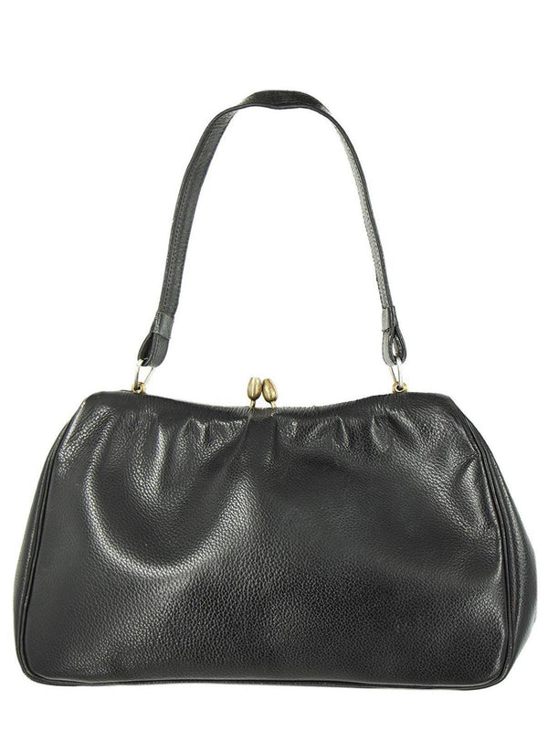 Vintage 1950s Black Grain Faux Leather Bag