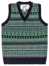 Vintage Style Shetland Wool Fair Isle Vest in Navy Blue