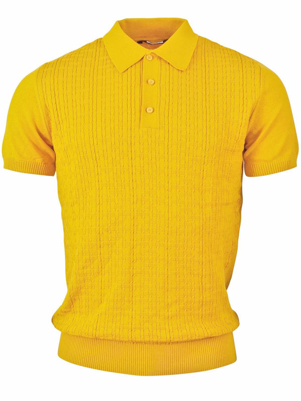 Mustard Yellow Textured Knit Retro Polo Top
