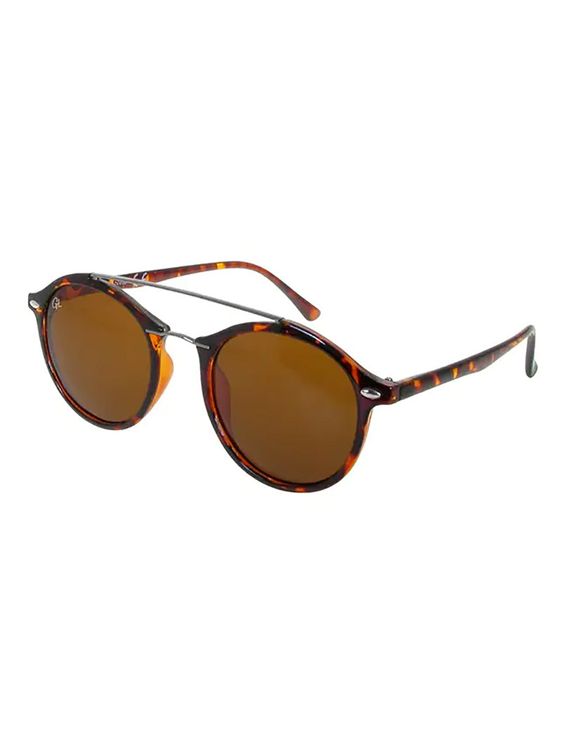 Round Brown Tortoiseshell Sunglasses with Brow Bar