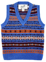 Scottish Wool Short Fairisle Tank Top in Cobalt Blue