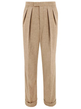 1940s Style Gallivant Beige Wool Fishtail Trousers