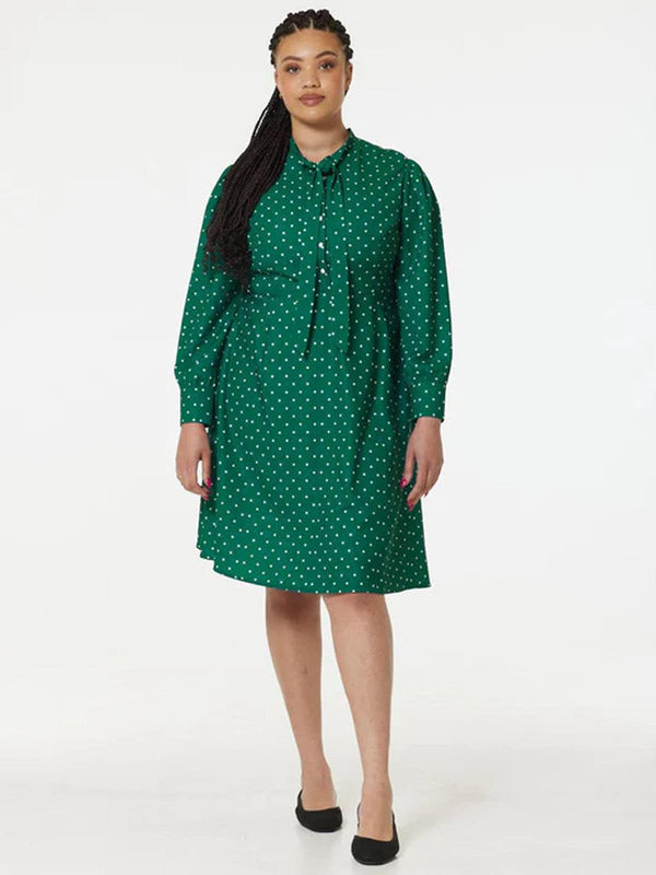 Green Polka Dot Vintage Style Pussybow Dress