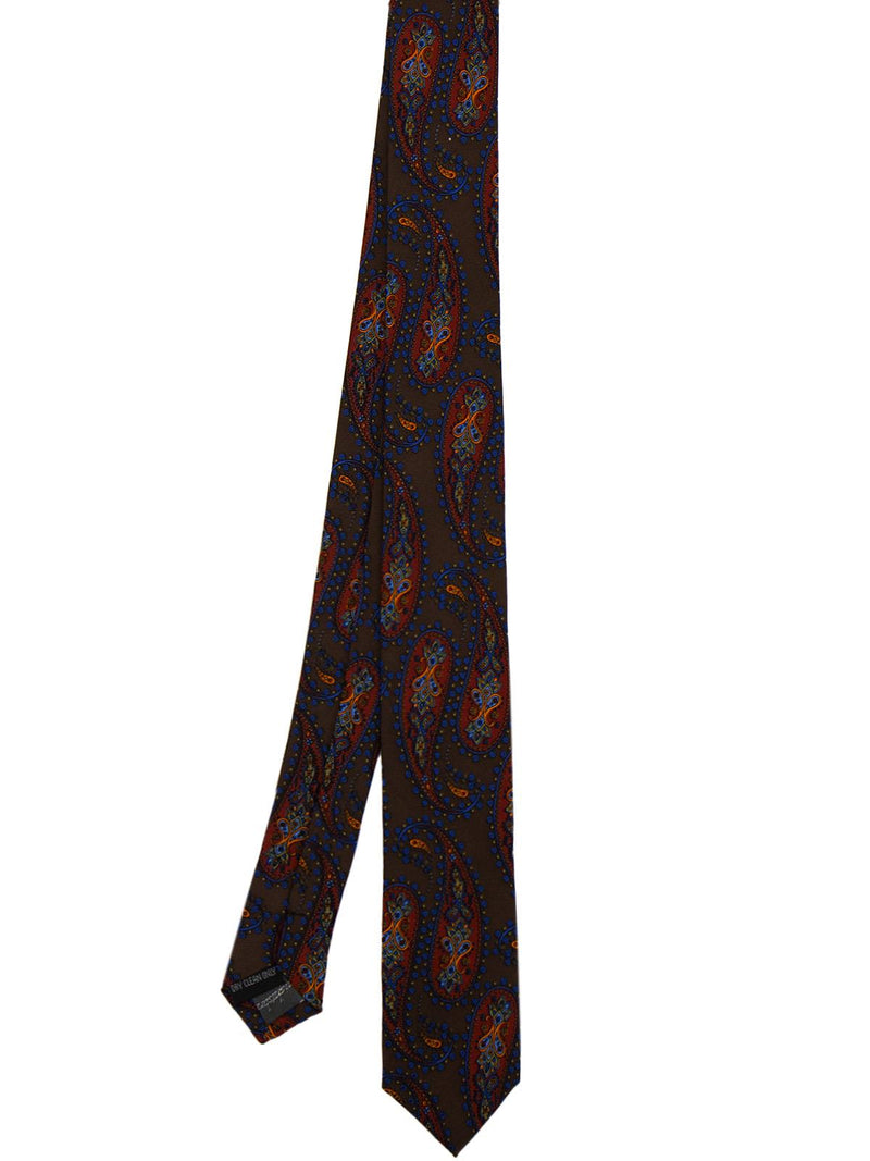 Vintage Style Brown Paisley Silk Skinny Tie