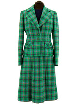 1960s Vintage Green Check Dress Suit Plain Bodice