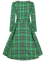 Bold Green Tartan Vintage Style Swing Dress
