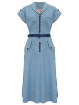 Vintage 40s Style Light Denim Day Dress