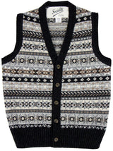 Forties Vintage Scottish Wool Buttoned Fairisle Tank Top in Charcoal Grey