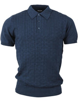 Navy Blue Textured Knit Retro Polo Top