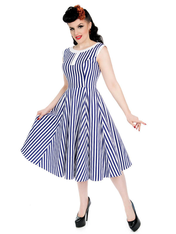 Blue Nautical Stripe Classic Vintage Style Swing Dress