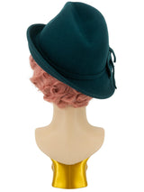 Vintage Style Teal Green Wool Felt 1940s Trilby Hat