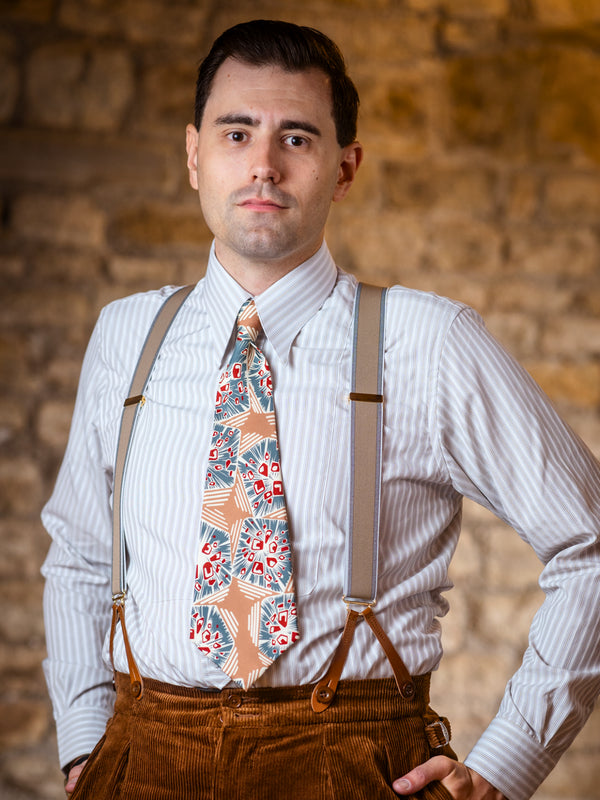 1940s Detachable Spearpoint Collar Shirt - Brown Orton Stripe