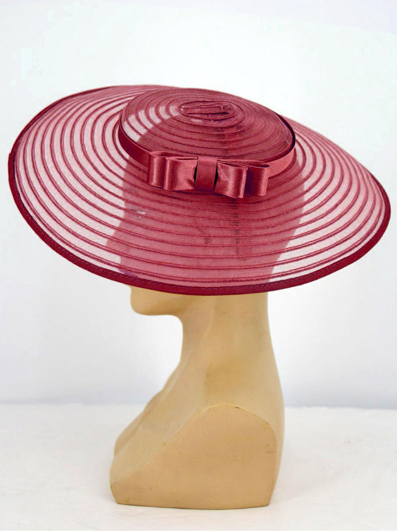 Burgundy Sheer 1940s Style Tilt Hat