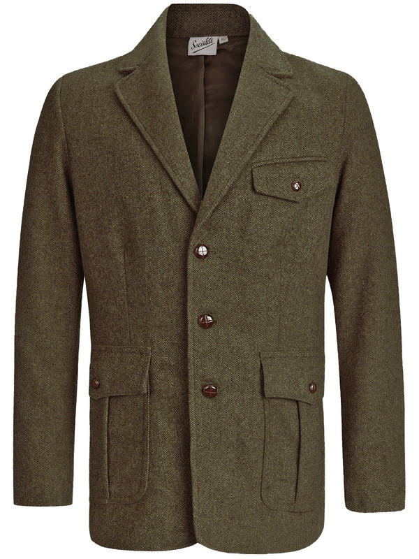Clubman Herringbone Wool Jacket in Green