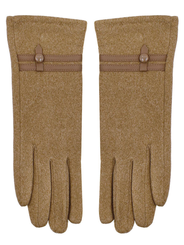 Leather Detail Camel Brown Vintage Style Winter Gloves