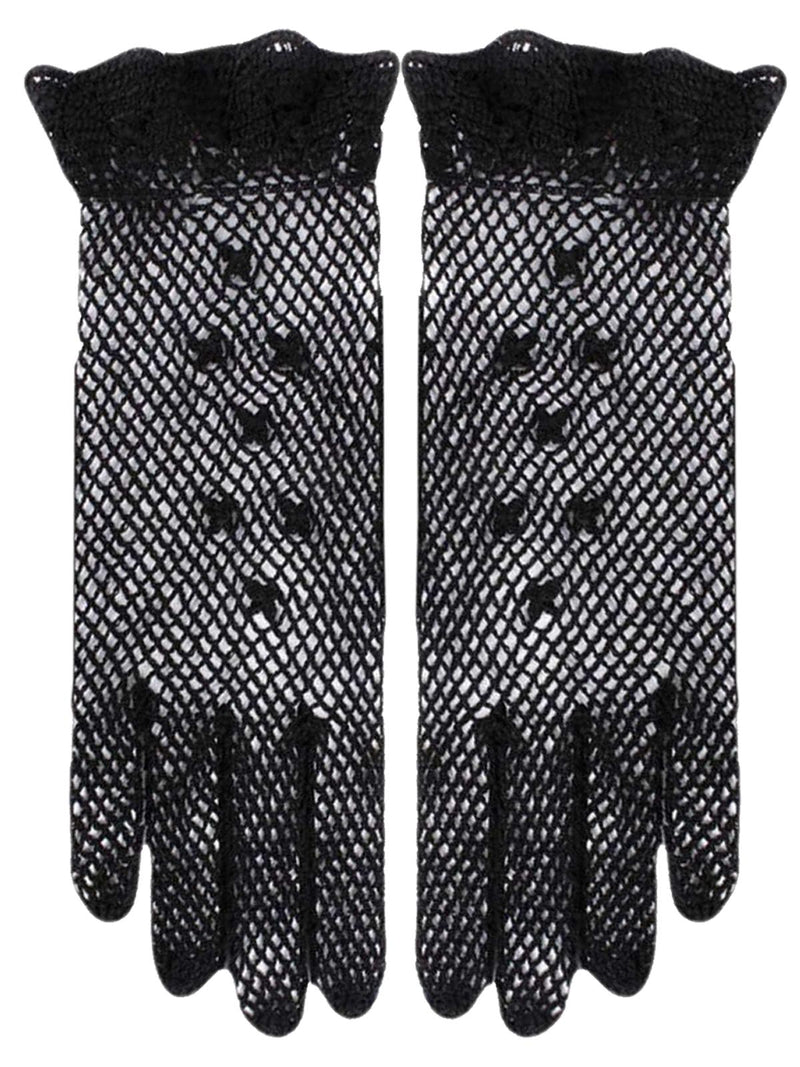 1940s Vintage Style Black Mesh Crochet Gloves