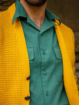 Mustard Yellow Waffle Knit V-Neck Vintage Style Cardigan