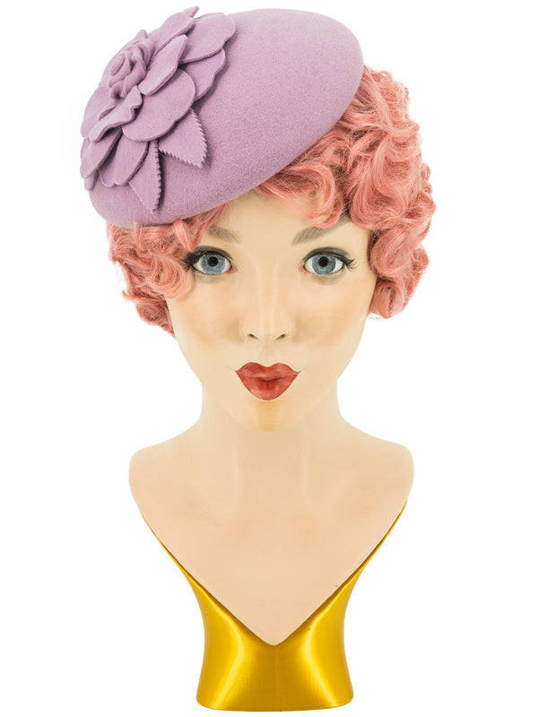 Mauve Vintage Style Felt Flower Button Hat