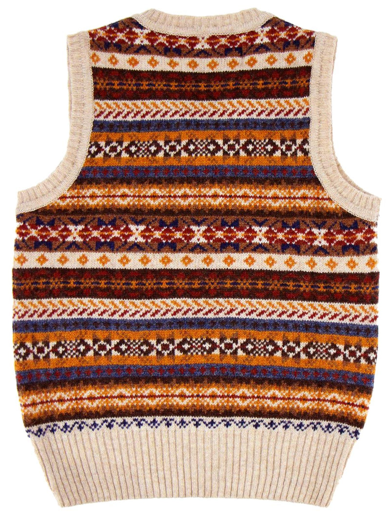 Forties Vintage Scottish Wool Fairisle Tank Top in Ginger Beige