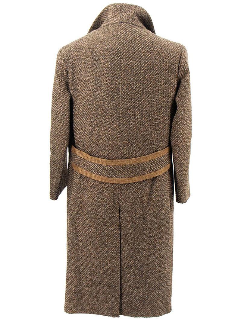 Vintage Black & Tan Striped Weave Wool Overcoat