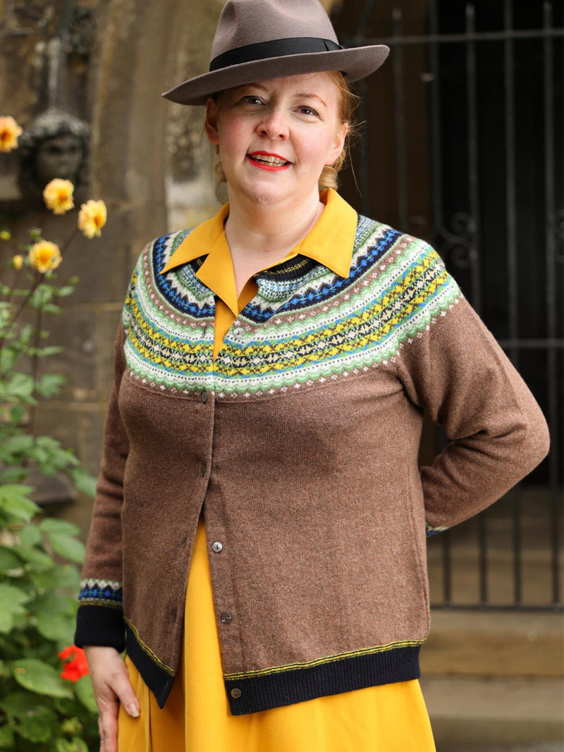 Merino Lambswool Alpine Cardigan in Harris Brown