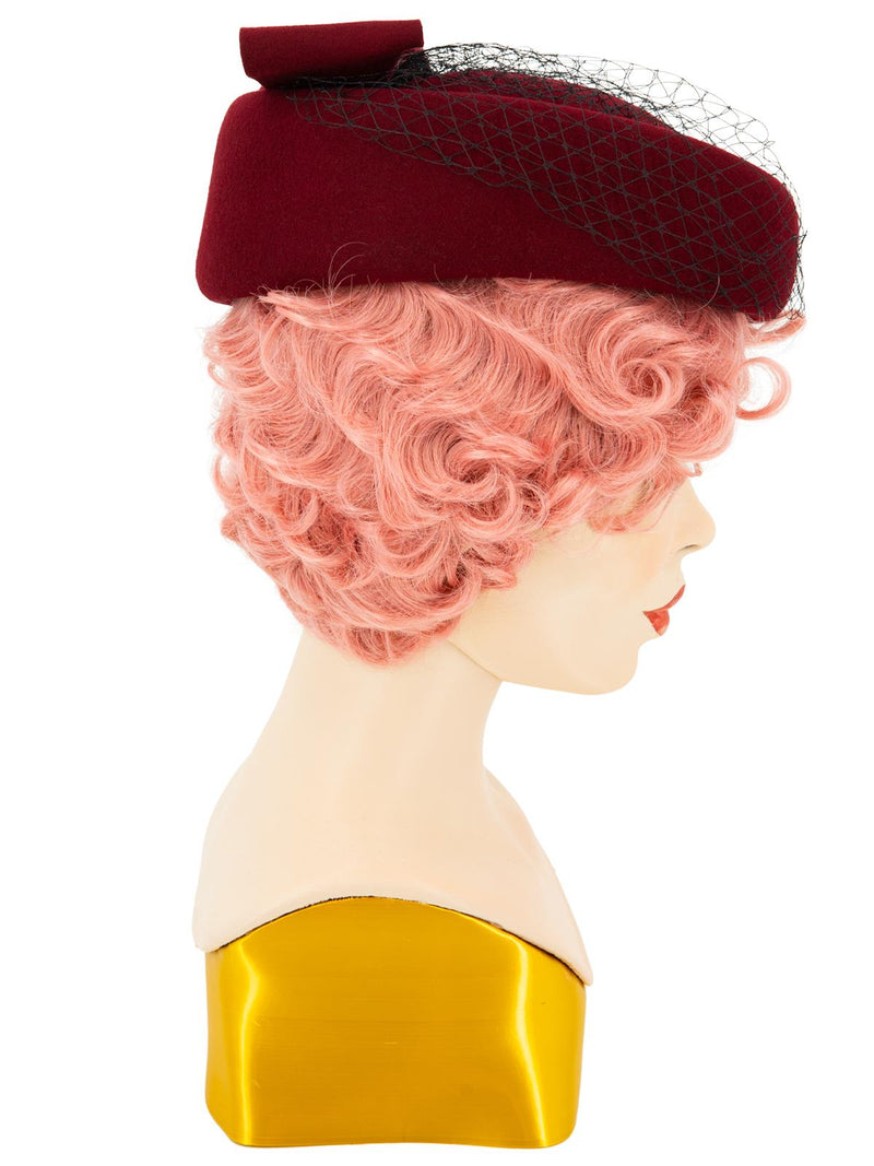 Vintage Style Deep Red Bow Trim Hat