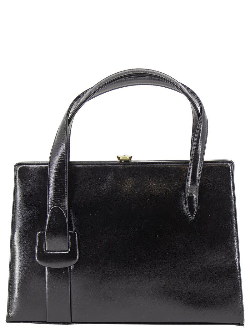 1960s Black Vinyl Handbag With Buckle Trim