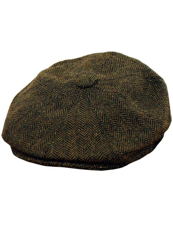 Vintage Style Green Herringbone Newsboy Cap