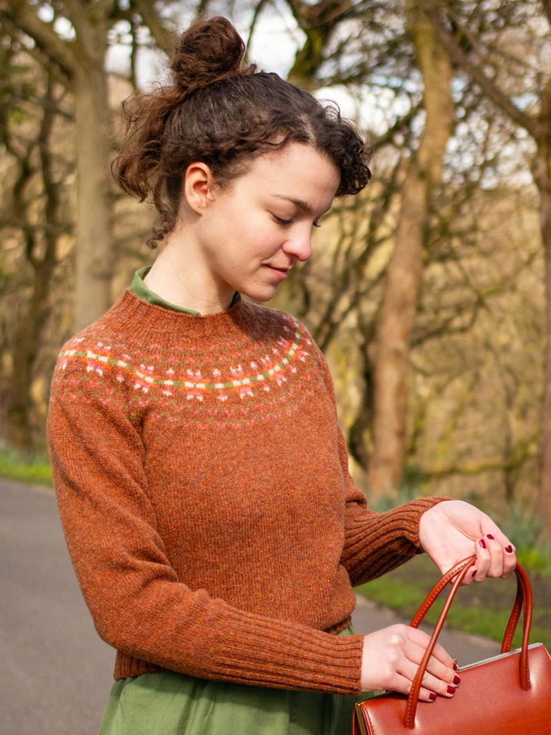 Fairisle 40s Style Pure Scottish Wool Jumper in Sienna Brown