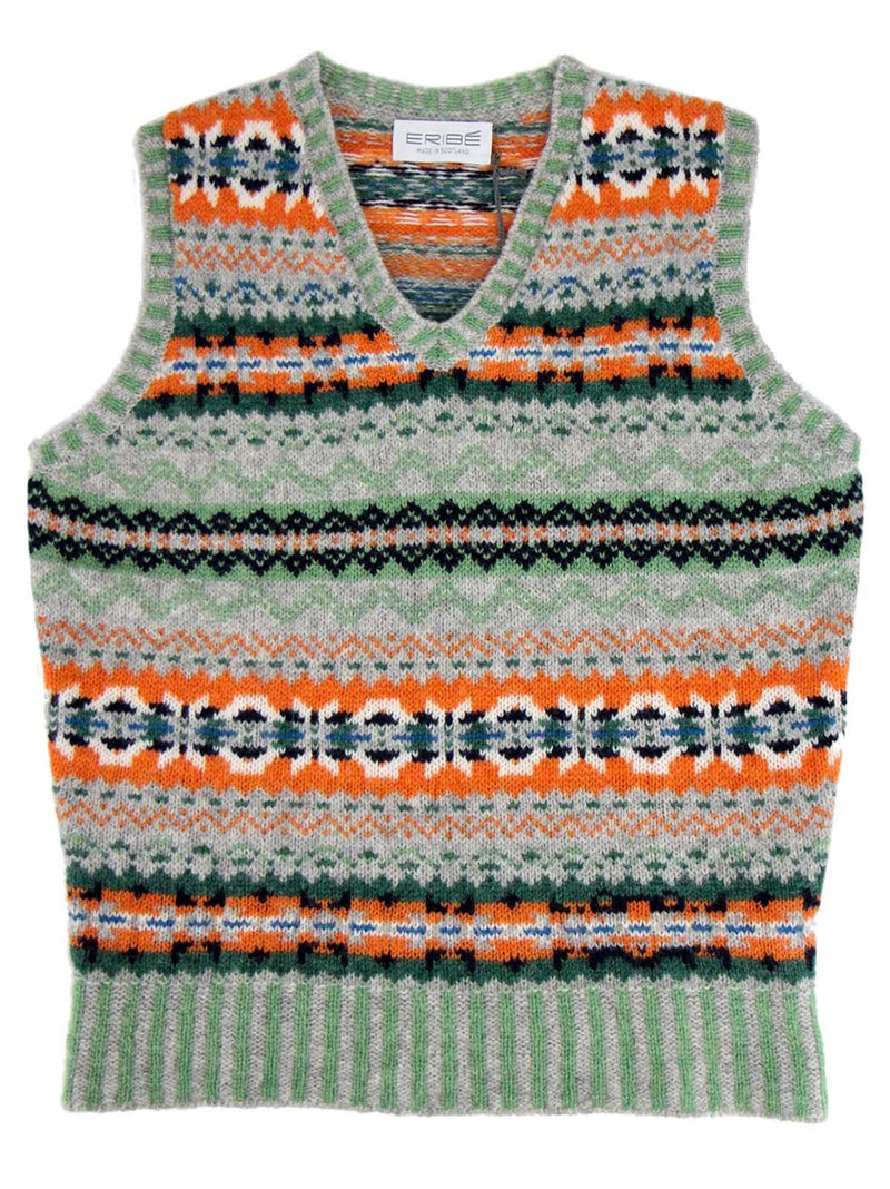 Vintage Style Shetland Wool Fair Isle Vest in Jungle Green